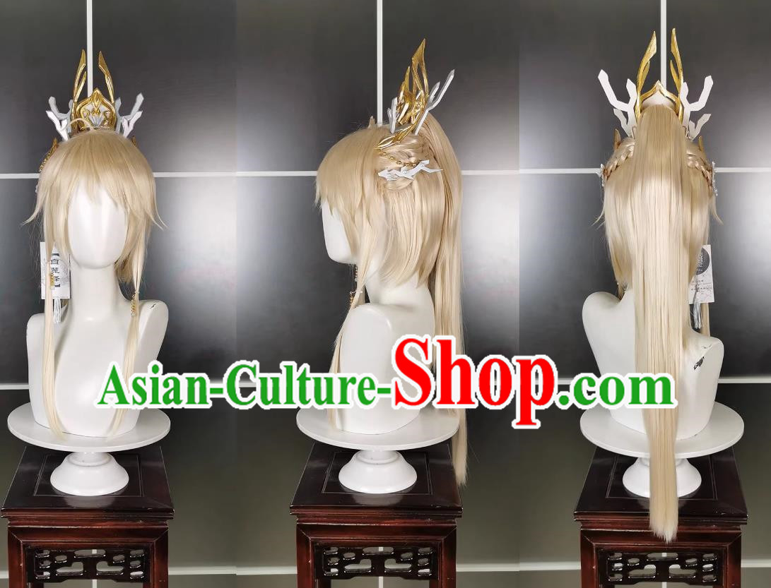 Qionglu Coral Gold Shota Wig Headdress Jiansan Cosplay Wig Headgear Blonde Hair