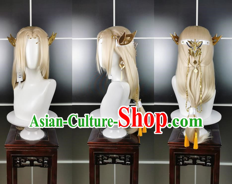 Shanting Yanyueguo Jin Zhengtai Wig Headdress Jiansan Cosplay Wig Headgear Blonde Hair