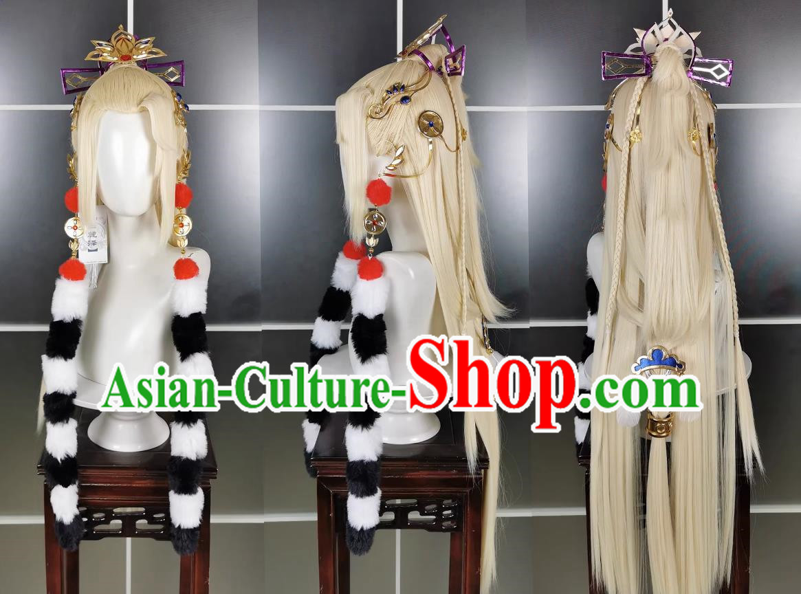 Indra Monkey Gold Female Wig Headdress Sword Three Cosplay Wig Headgear Blonde Hair