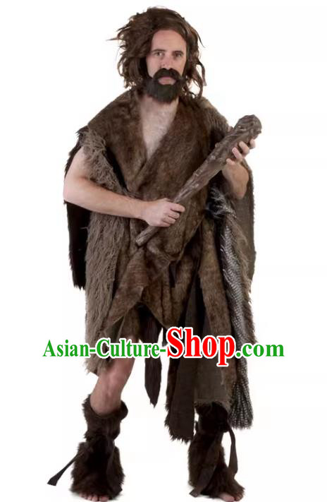 Fancy Ball Primitive Man Costume Cosplay Savage Outfit Professional Halloween Stage Performance the Stone Age Clothing