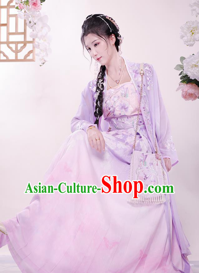 China Song Dynasty Historical Costumes Embroidered Purple Hanfu Ancient Noble Lady Clothing