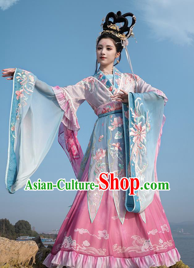 China Embroidered Hanfu Dress Ancient Goddess Clothing Jin Dynasty Historical Costumes