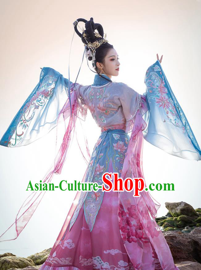 China Embroidered Hanfu Dress Ancient Goddess Clothing Jin Dynasty Historical Costumes