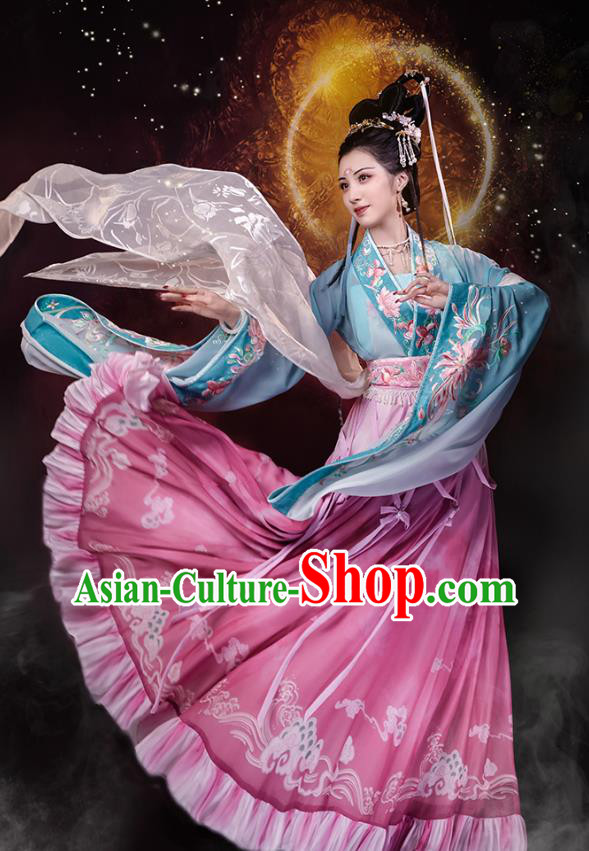 China Embroidered Hanfu Dress Ancient Goddess Clothing Jin Dynasty Historical Costumes