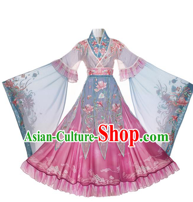 China Embroidered Hanfu Dress Ancient Goddess Clothing Jin Dynasty Historical Costumes