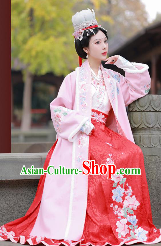 China Song Dynasty Woman Costumes Winter Fashion Embroidered Hanfu Dresses Ancient Empress Clothing