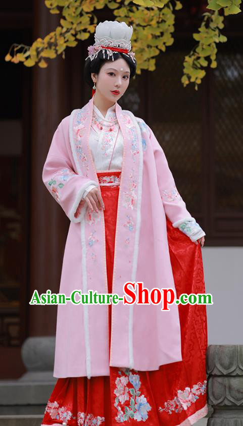 China Song Dynasty Woman Costumes Winter Fashion Embroidered Hanfu Dresses Ancient Empress Clothing