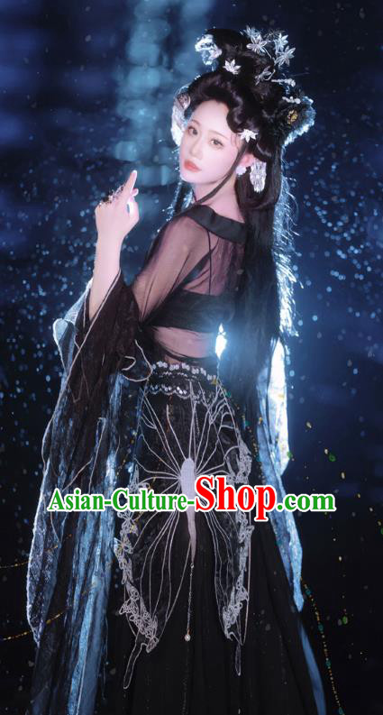 Hanfu Hezi Qun China Ancient Princess Clothing Dun Huang Feitian Flying Apsaras Black Dress