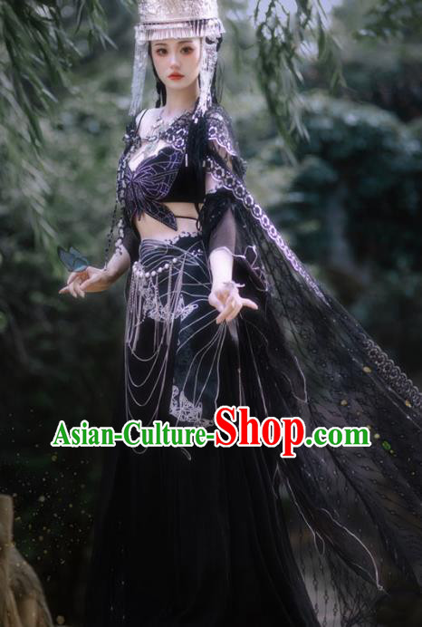 Hanfu Hezi Qun China Ancient Princess Clothing Dun Huang Feitian Flying Apsaras Black Dress