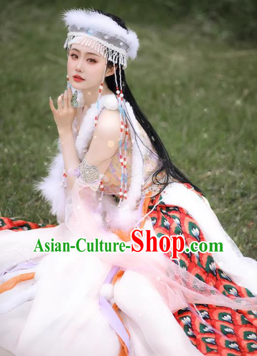 Princess Pearl Xiangfei Hanxiang Dress China Ancient Xinjiang Ethnic Beauty Clothing and Headdress