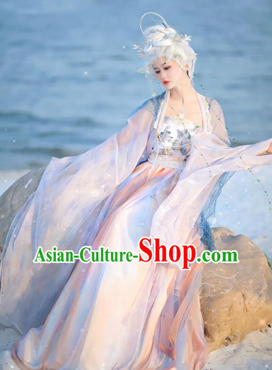 Ice Queen Hanfu China Ancient Goddess Clothing Fairy Blue Hezi Dress