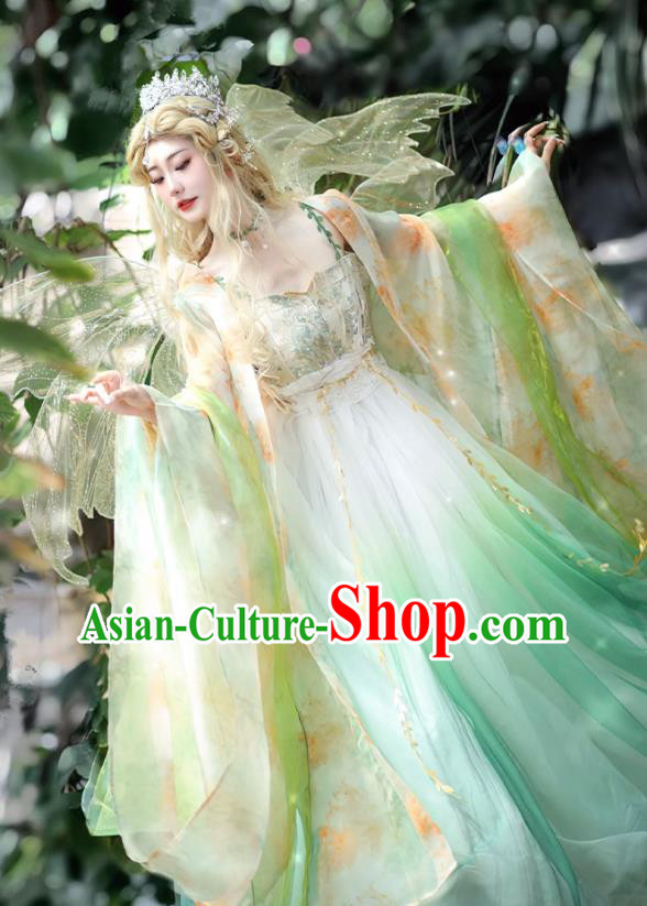 Fairy Si Teng Green Hezi Dress Queen Hanfu China Ancient Goddess Clothing