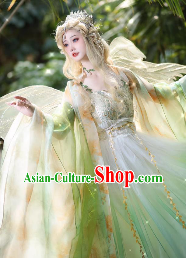 Fairy Si Teng Green Hezi Dress Queen Hanfu China Ancient Goddess Clothing