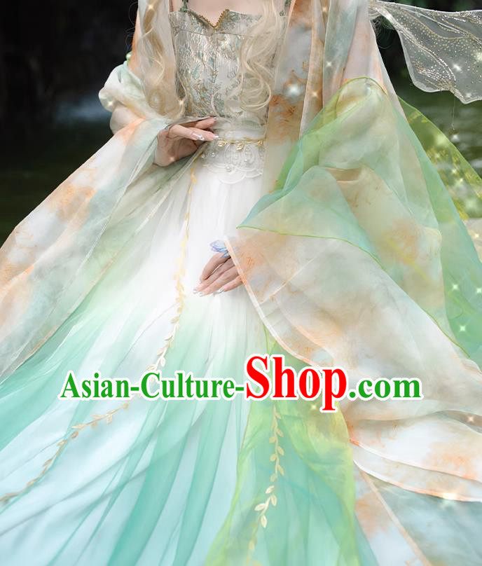 Fairy Si Teng Green Hezi Dress Queen Hanfu China Ancient Goddess Clothing