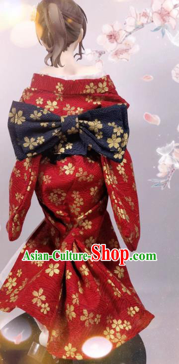 Customize Handmade BJD Costume Figurine Clothing Sexy Girl Asami Akabha Red Kimono