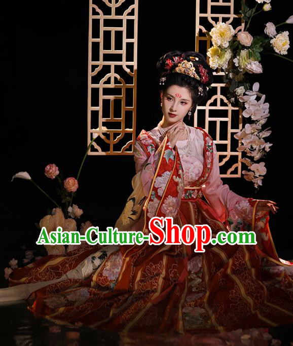 China Tang Dynasty Court Woman Costumes Traditional Hanfu Qiyao Dress Ancient Empress Red Clothing