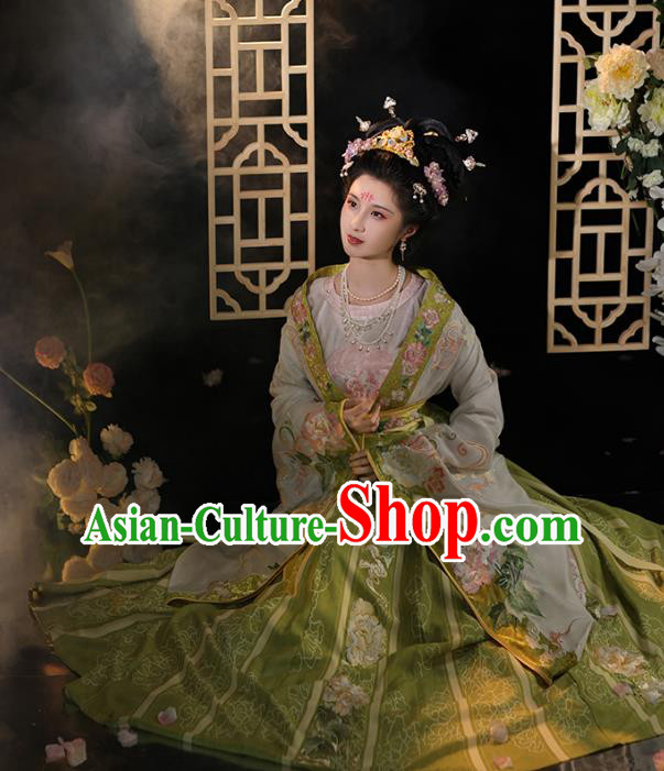 China Ancient Empress Green Clothing Tang Dynasty Court Woman Costumes Traditional Hanfu Qiyao Chang Ling Dress