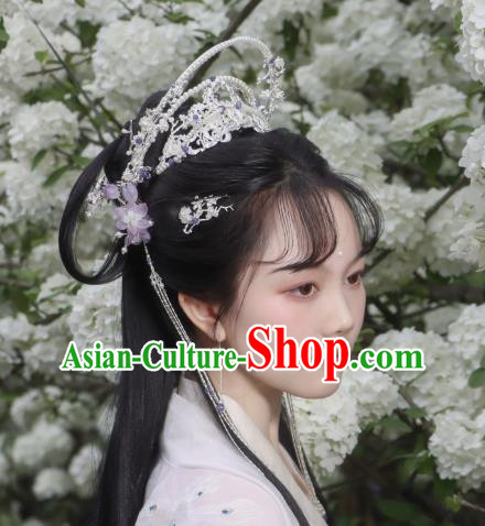 Chinese Ancient Goddess Hair Crown Top Hanfu Hair Jewelry Handmade Pearls Headgear
