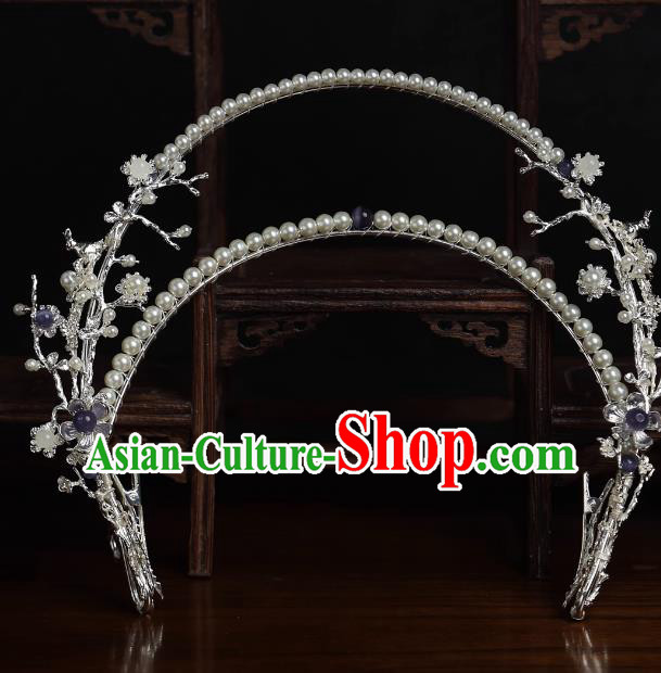 Chinese Ancient Goddess Hair Crown Top Hanfu Hair Jewelry Handmade Pearls Headgear