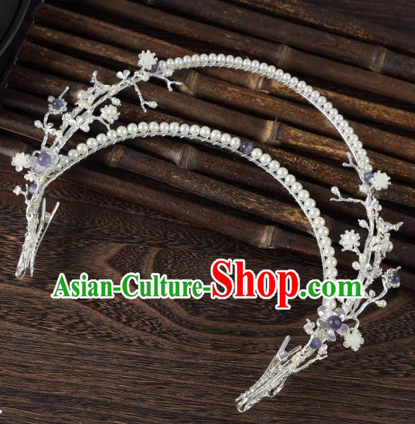 Chinese Ancient Goddess Hair Crown Top Hanfu Hair Jewelry Handmade Pearls Headgear