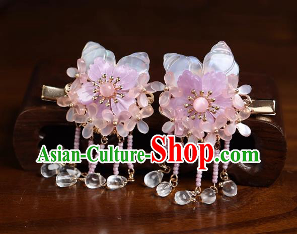 Top Hanfu Hair Jewelries Handmade Pink Flower Headgear Chinese Ancient Princess Hair Claws