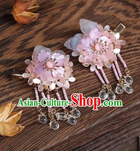 Top Hanfu Hair Jewelries Handmade Pink Flower Headgear Chinese Ancient Princess Hair Claws