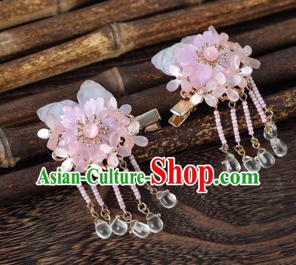 Top Hanfu Hair Jewelries Handmade Pink Flower Headgear Chinese Ancient Princess Hair Claws