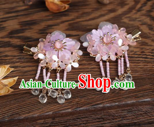 Top Hanfu Hair Jewelries Handmade Pink Flower Headgear Chinese Ancient Princess Hair Claws