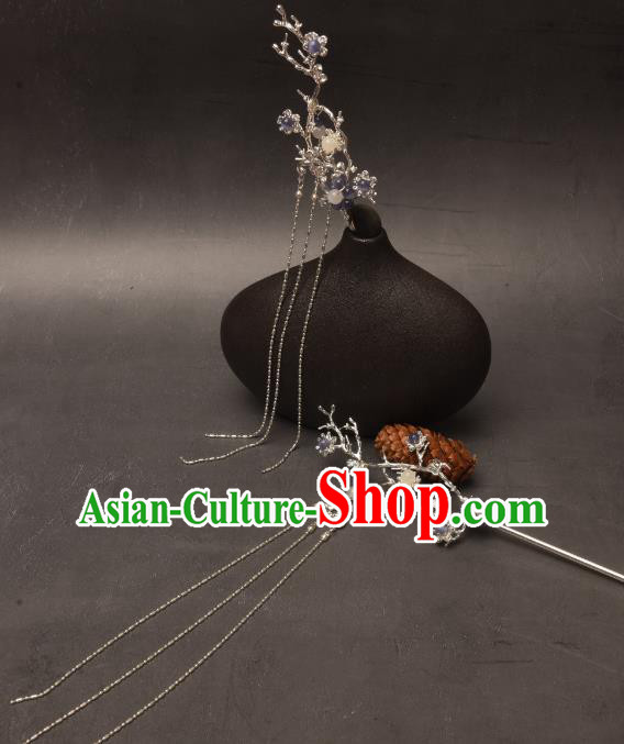 Chinese Ancient Princess Tassel Hairpin Top Hanfu Hair Jewelry Handmade Golden Branch Headgear