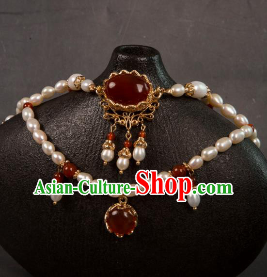 Handmade Pearls Necklace Chinese Ancient Empress Jewelry Top Hanfu Court Woman Necklet