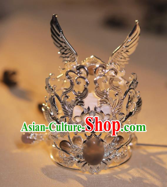 Handmade Silvery Crown and Hairpin Chinese Ancient Prince Hair Jewelries Top Hanfu Male Headgear