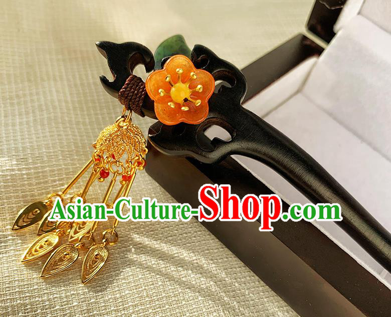 Cheongsam Jade Hair Jewelry Christmas Gift Chinese Handmade Ebony Hairpin Traditional Hanfu Hair Stick