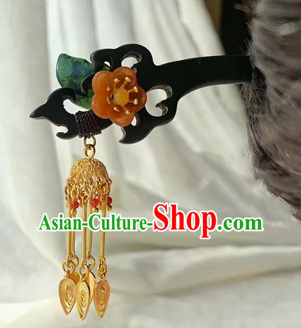 Cheongsam Jade Hair Jewelry Christmas Gift Chinese Handmade Ebony Hairpin Traditional Hanfu Hair Stick