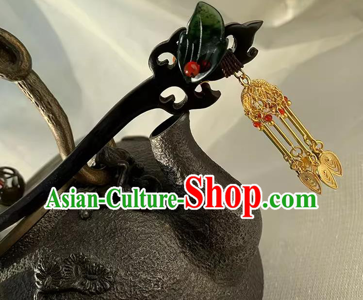 Cheongsam Jade Hair Jewelry Christmas Gift Chinese Handmade Ebony Hairpin Traditional Hanfu Hair Stick