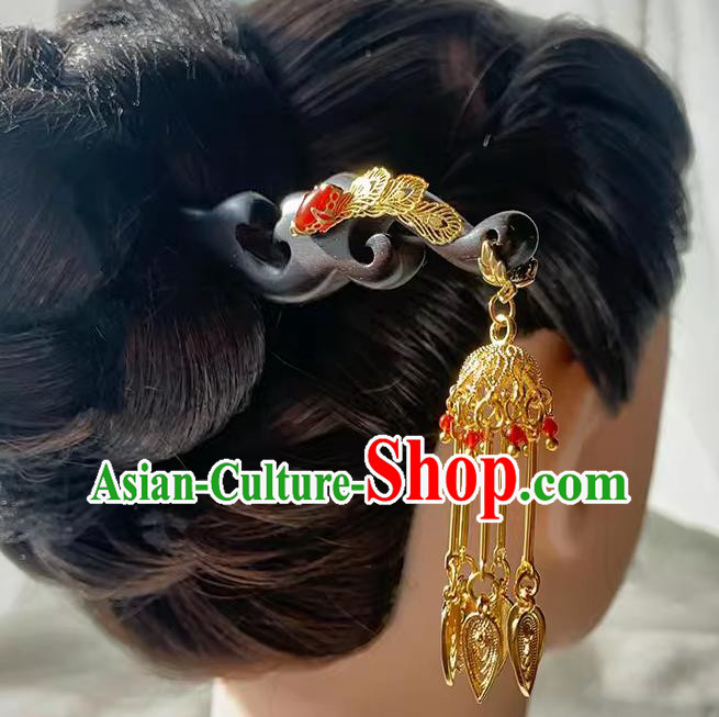Traditional Golden Tassel Headgear Handmade Cheongsam Hair Jewelry Christmas Gift Chinese Hanfu Ebony Hairpin