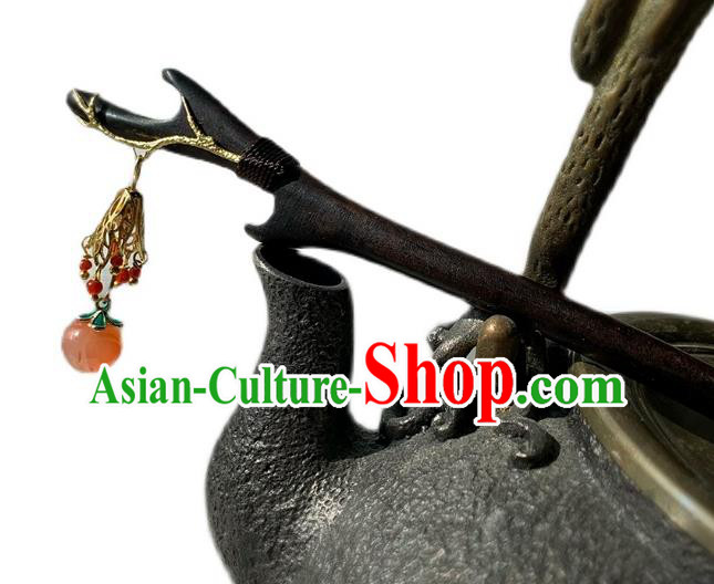 Christmas Gift Chinese Hanfu Ebony Hairpin Traditional Tassel Headgear Handmade Cheongsam Hair Jewelry
