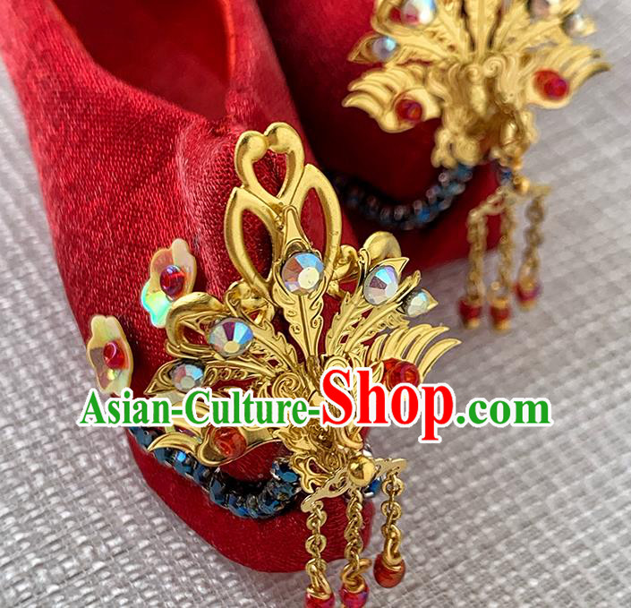 Chinese Traditional Embroidery Shoe Handmade Mazu Goddess Red Shoes Bodhisattva Phoenix Red Shoes