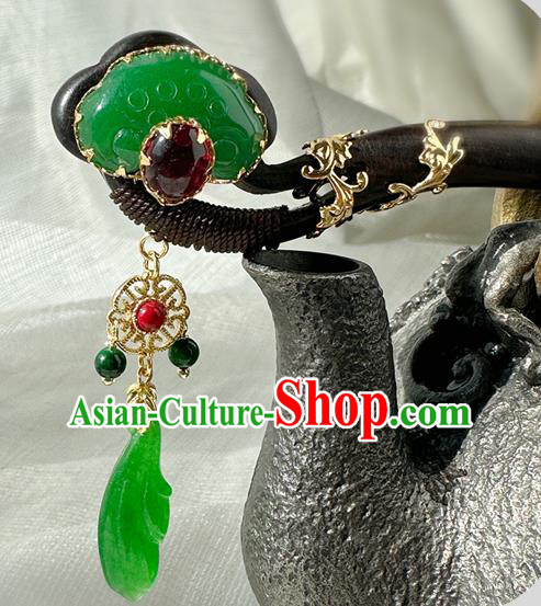 Top Cheongsam Hair Jewelry Chinese Handmade Ebony Hairpin Traditional Hanfu Jade Hair Stick