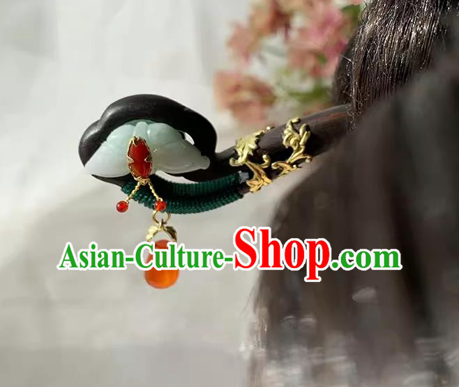Traditional Jade Butterfly Headgear Handmade Cheongsam Hair Jewelry Christmas Gift Chinese Hanfu Ebony Hairpin