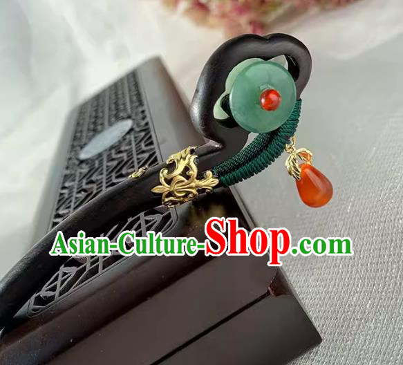 Traditional Jade Butterfly Headgear Handmade Cheongsam Hair Jewelry Christmas Gift Chinese Hanfu Ebony Hairpin