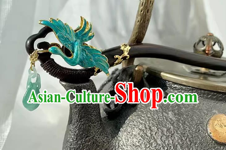 Traditional Ebony Hairpin Cheongsam Hair Jewelry Handmade Christmas Gift Chinese Hanfu Cloisonne Crane Headgear