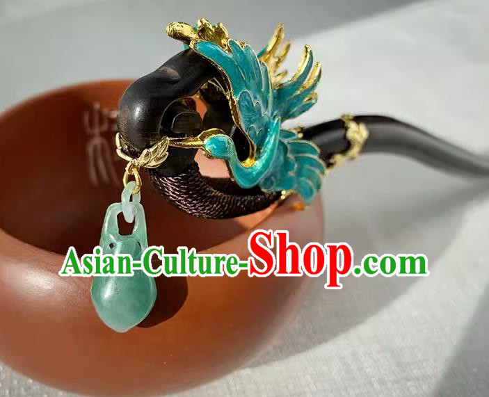 Traditional Ebony Hairpin Cheongsam Hair Jewelry Handmade Christmas Gift Chinese Hanfu Cloisonne Crane Headgear