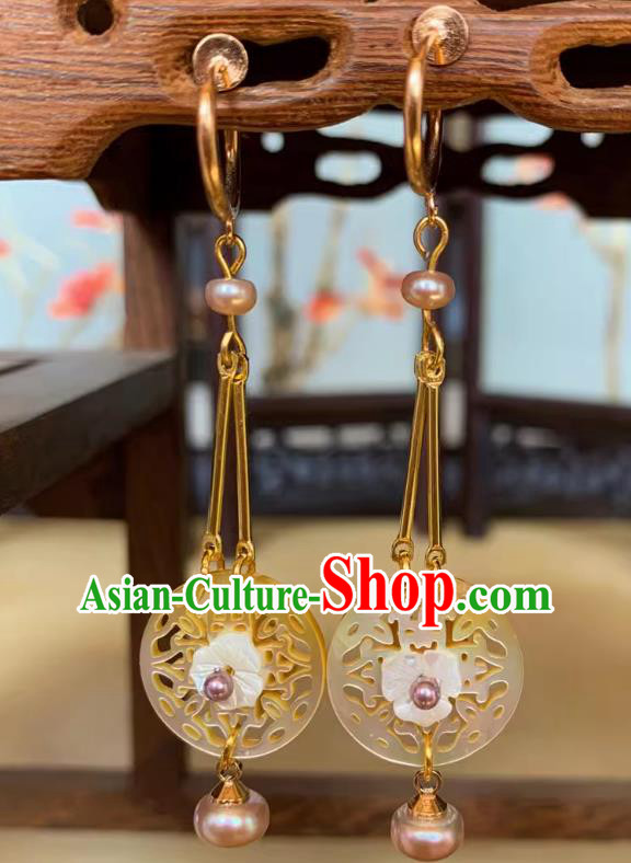 Top Cheongsam Earring Handmade Shell Pearl Ear Jewelries Chinese Traditional Jewelry