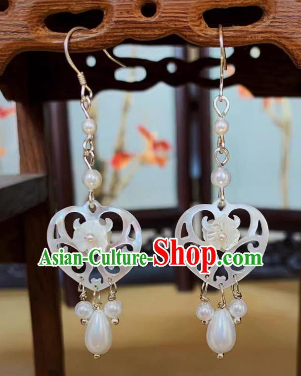 Chinese Traditional Jewelry Top Cheongsam Earring Handmade Shell Pearl Ear Jewelries