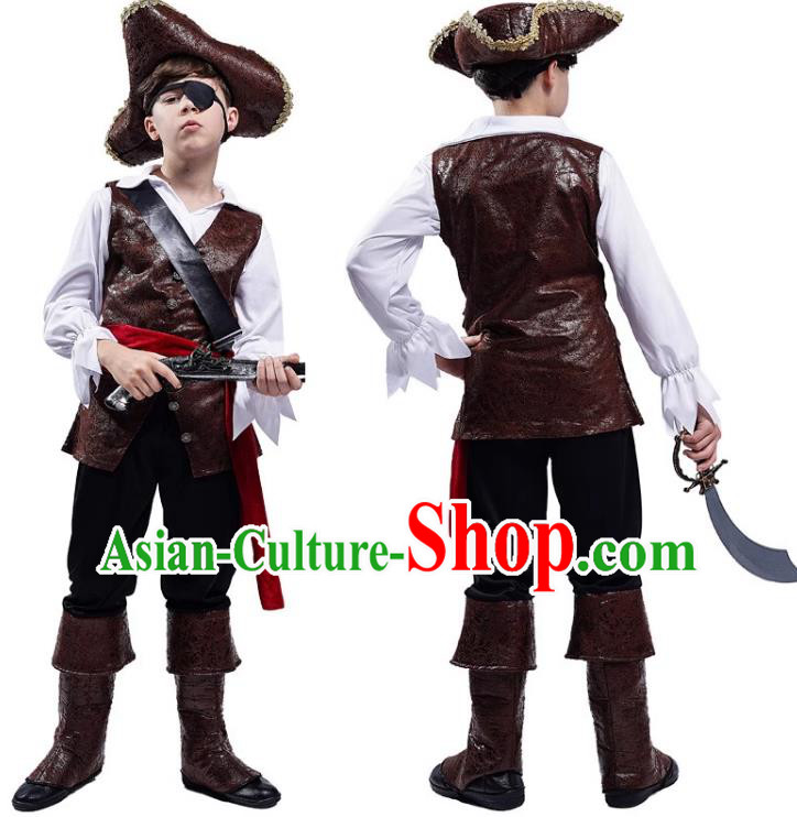 Top Halloween Costumes Cosplay Medieval Pirate Captain  Outfit European Drama Performance Clothing for Children