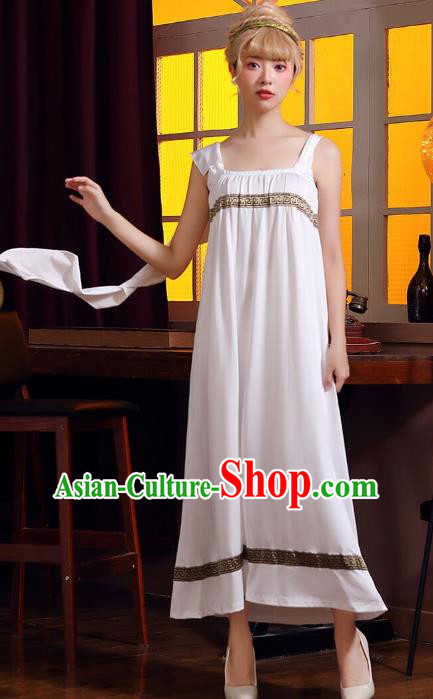 Top Halloween Costume Cosplay Greek Myths Goddess Athena White Dress Christmas Drama Performance Clothing