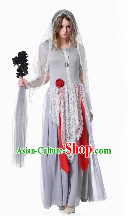 Cosplay Corpse Bride Grey Dress Christmas Stage Performance Clothing Top Halloween Party Female Costume