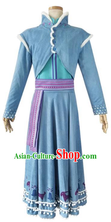 Christmas Stage Performance Costume European Retro Clothing Top England Princess Blue Velvet Dress