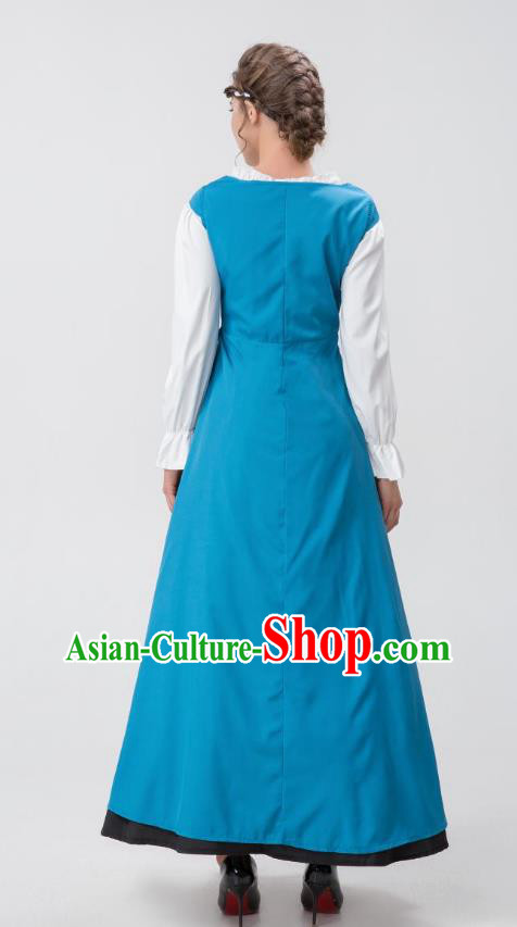 Medieval European Costume Renaissance Woman Court Blue Long Dress Christmas Drama Performance Costume