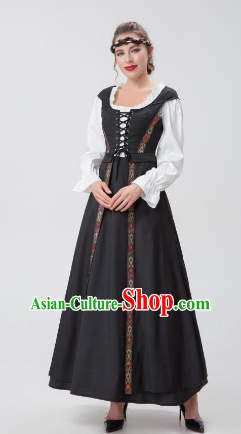 European Medieval Costume Renaissance Woman Court Black Long Dress Christmas Drama Performance Costume